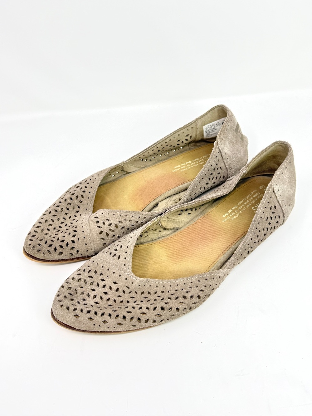 TOMS D'Orsay Perforated Suede Flats Slip-On Shoes Beige Taupe Size 9.5 EU 41